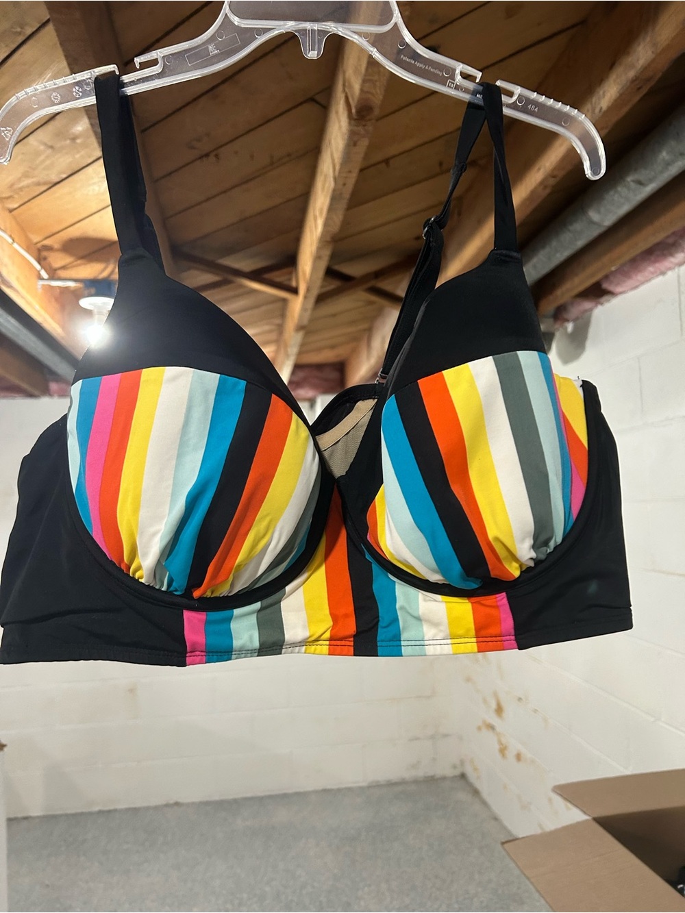 Lane Bryant Black Bikini Top with Bright Multicolor Stripes